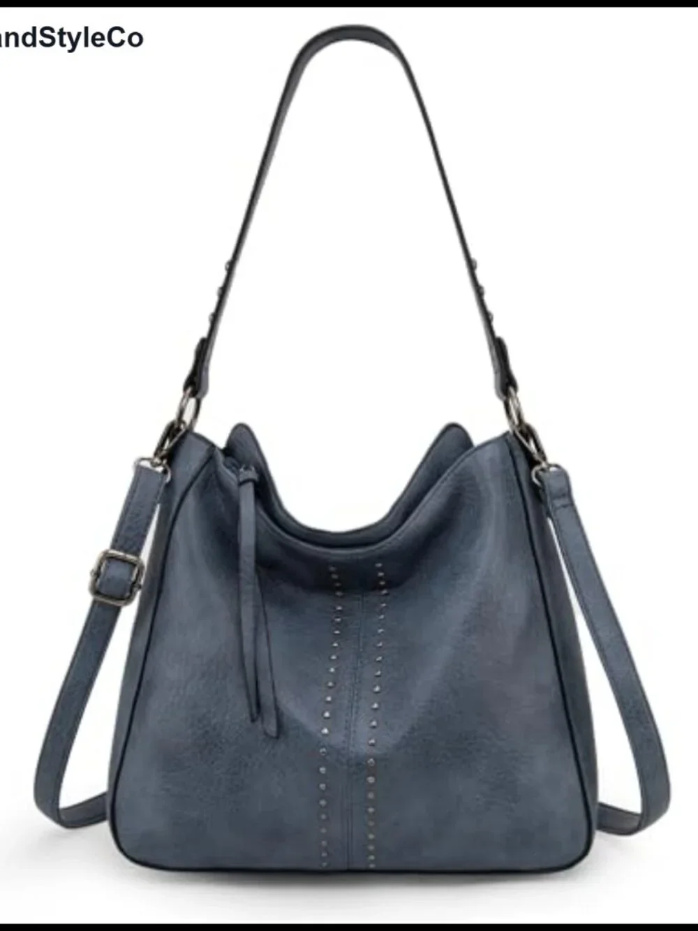 Faux Leather Hobo Bag with Stud Accents for Women - Convertible Crossbody Purse